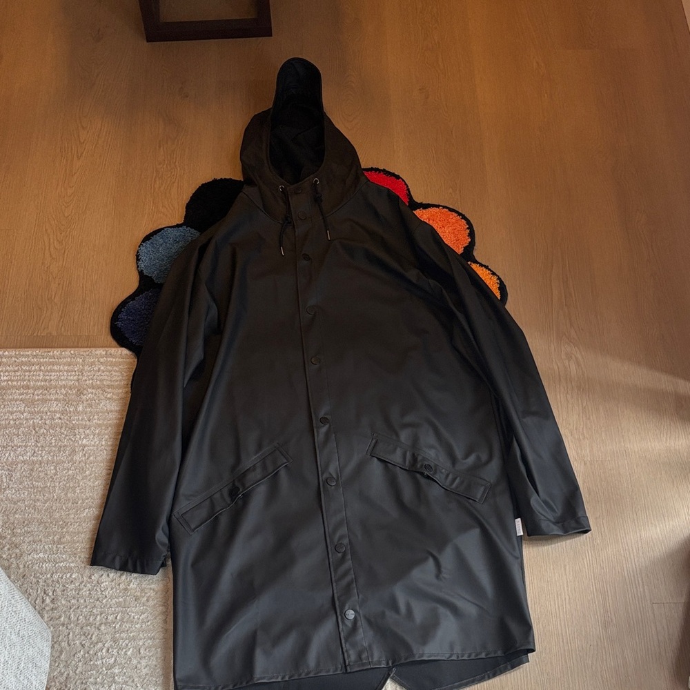 Rains Men's Charcoal Hooded Long Raincoat
